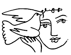 Friedens-Logo: Mädchen mit Taube.