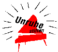 Logo: »Unruhe stiften!« auf rotem Konzertflügel.